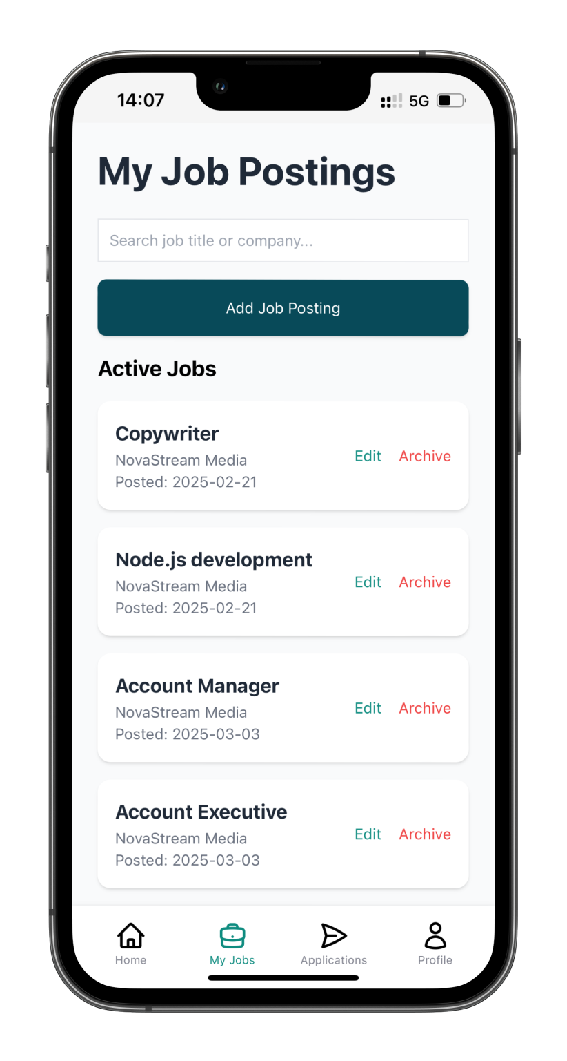 Recruiter View: Jobs Page