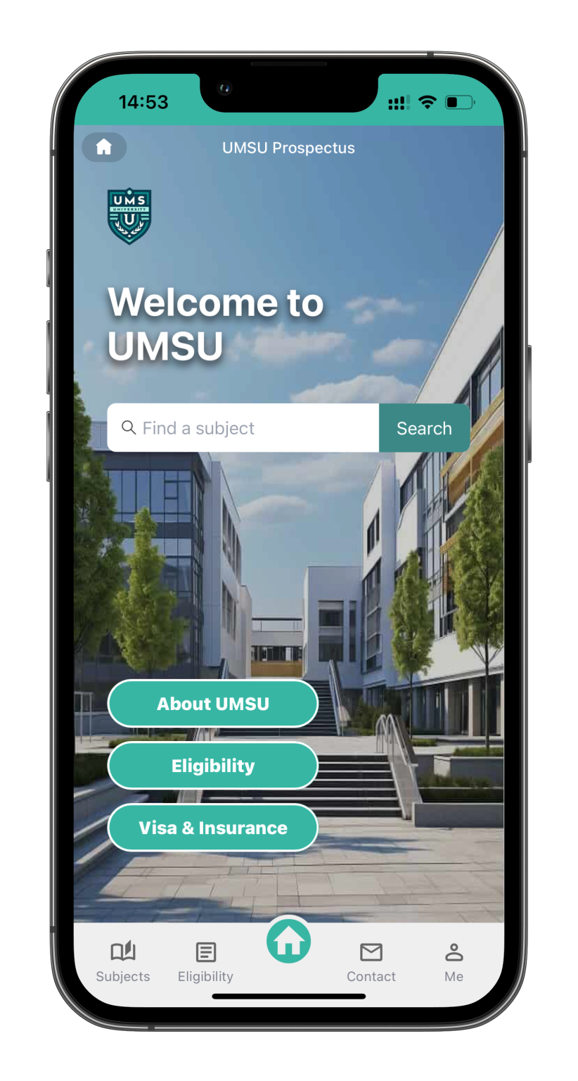 Institution homepage with key sections for navigation