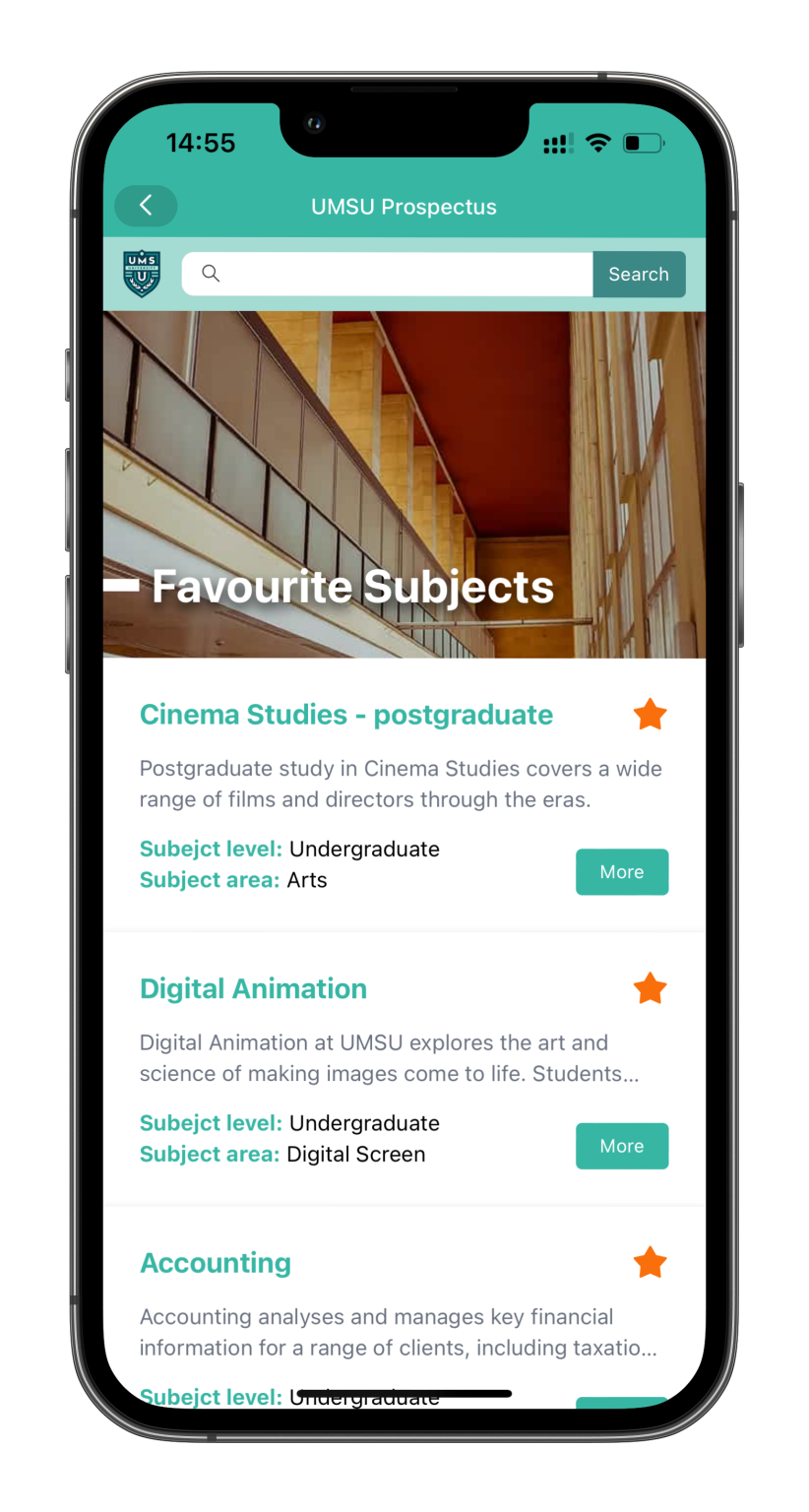 Saved subjects (Shortlist Page)
