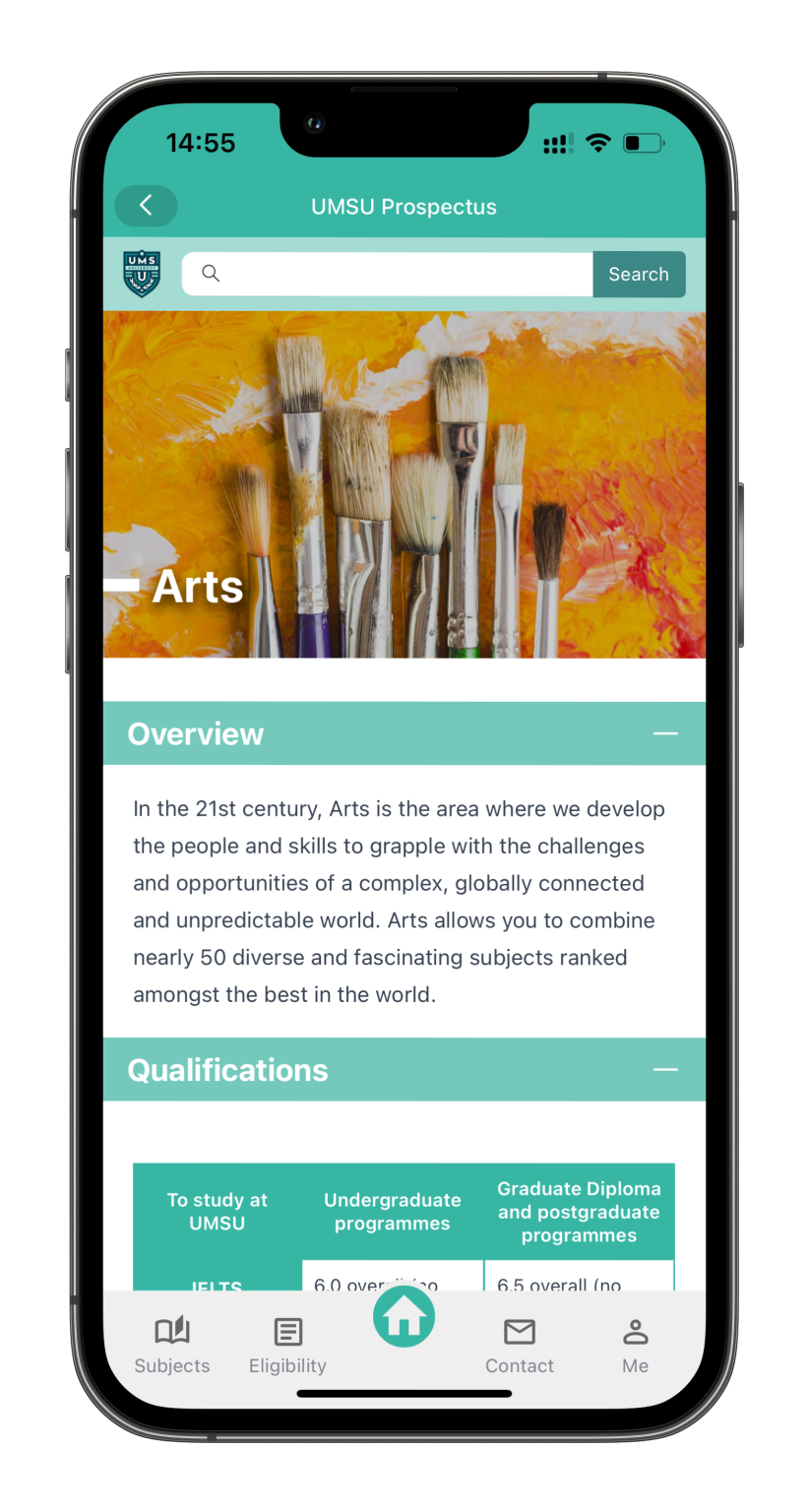 Subject area details page